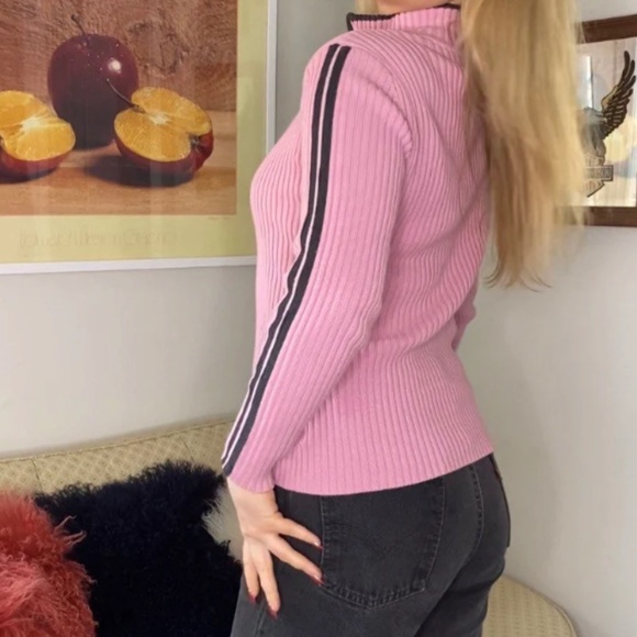 Roots 73 Half Zip Long Sleeved Sweater in Dusty Rose Pink - Racing Stripe - S/M - Picture 7 of 9